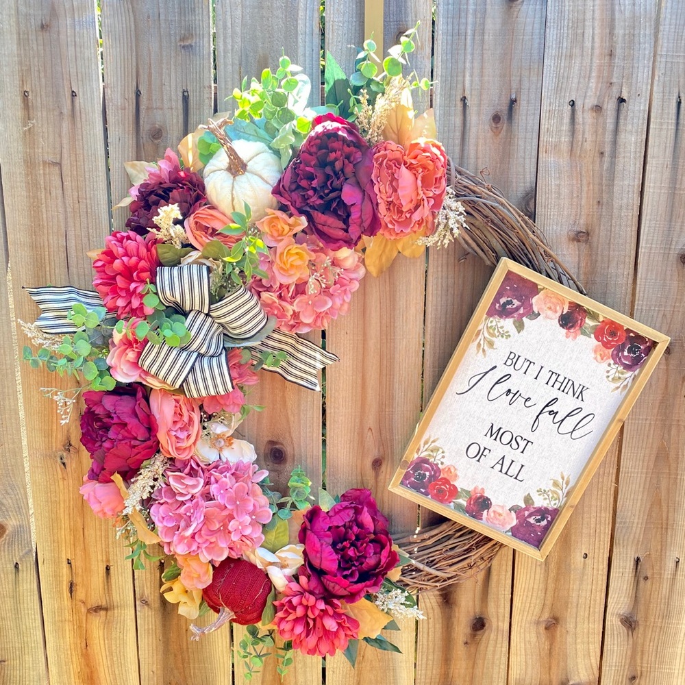 Handmade rose & purple fall wreath